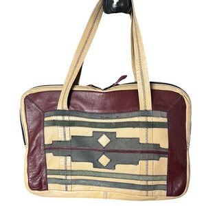 Vintage Patchwork‎ Leather Carnit Israel Brief Bag Tote Kilim Southwest inspired